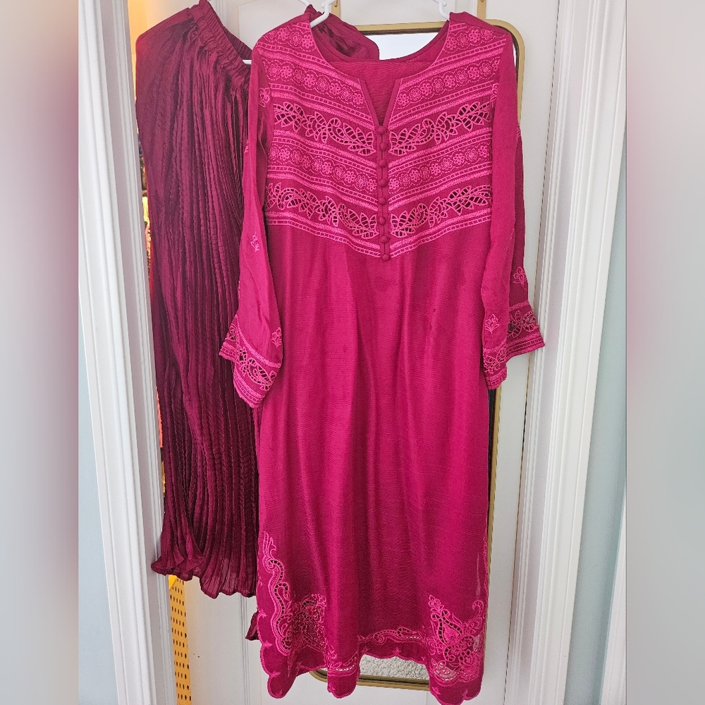 3 Piece Crushed Sharara Kameez And Dupatta Suit
